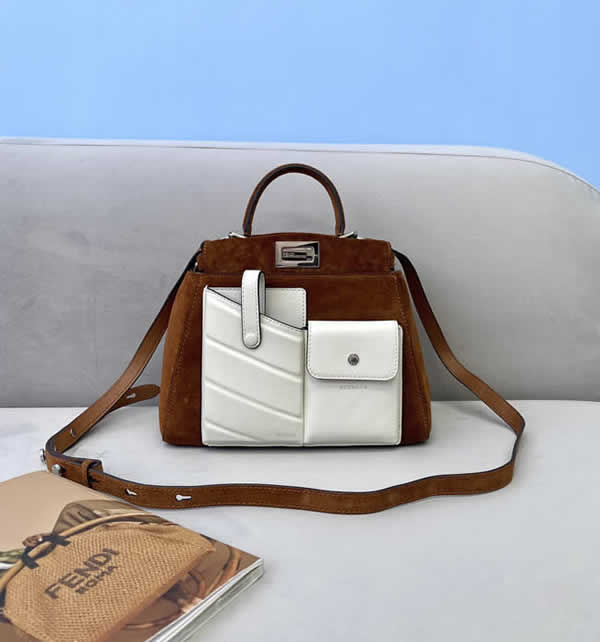 Replica Fendi Peekaboo Leather White Single-Shoulder Messenger Bag 2113BL