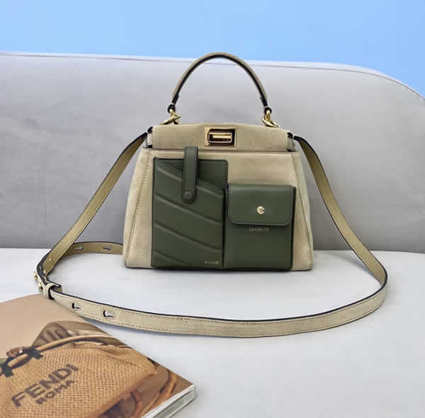 Replica Fendi Peekaboo Leather Green Single-Shoulder Messenger Bag 2113BL