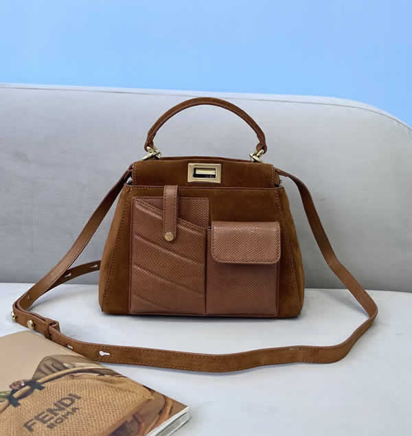 Replica Fendi Peekaboo Leather Brown Single-Shoulder Messenger Bag 2113BL