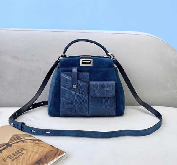 Replica Fendi Peekaboo Leather Blue Single-Shoulder Messenger Bag 2113BL