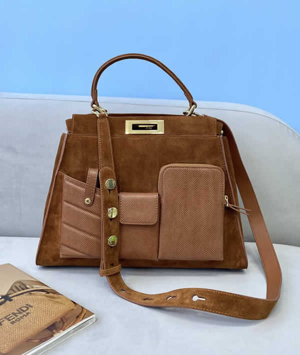Replica Fendi Peekaboo Leather Brown Single-Shoulder Messenger Bag 2113BL
