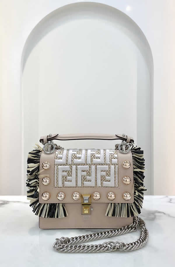 Replica Fendi Flap Mini Handbag Embroidered Khaki Crossbody Bag 2826
