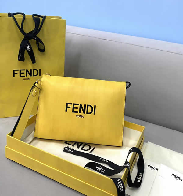 Hot Sale Fake Fendi All Leather Yellow Clutch Roma Wallet 8351