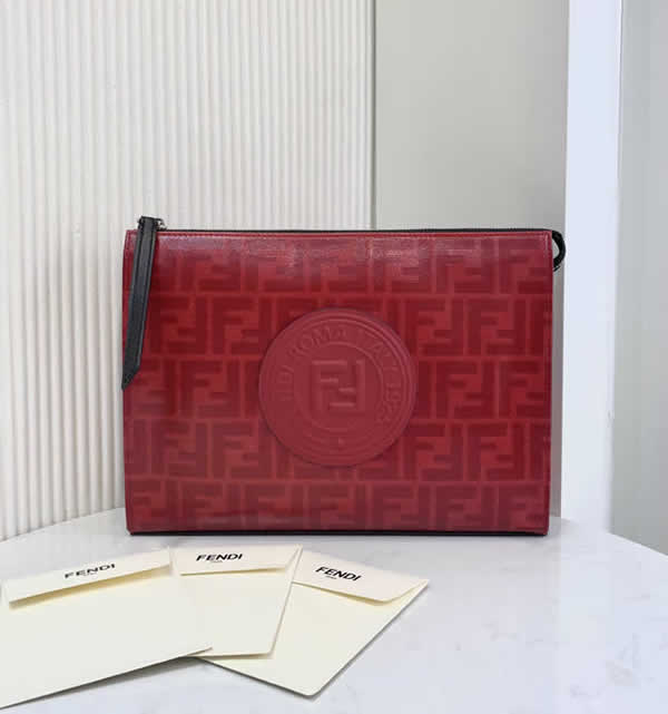 Fendi Rectangular Waterproof Material Red Clutch Wallets 678C