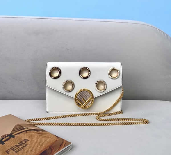 Fendi Simple Geometric Pattern White Flap Bag Shoulder Bag 006