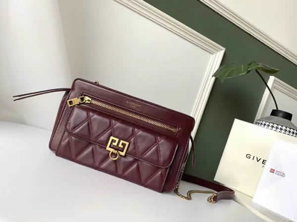 Cheap Givenchy New Pocket Chain Red Wine Shoulder Diagonal Bag