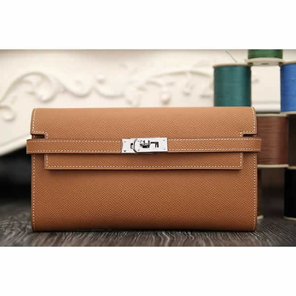 Hermes Kelly Longue Wallet In Brown Epsom Leather RS07014
