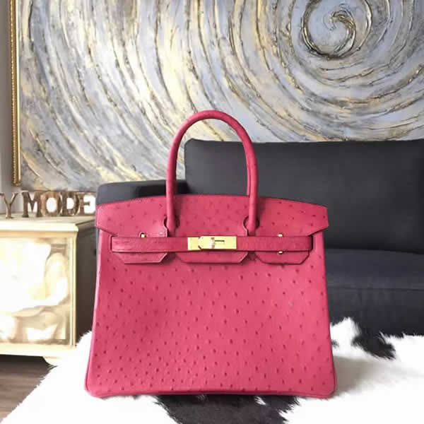 Hermes Autruche Ostrich Birkin 30cm Bag Handstitched Gold Hardware, Rouge H CK55 RS06687