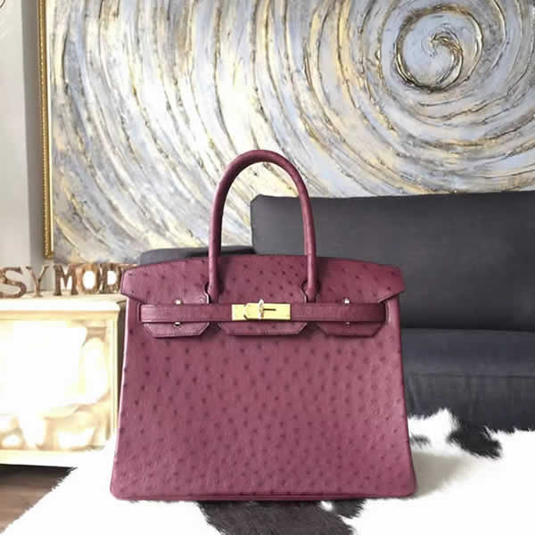 Hermes Autruche Ostrich Birkin 30cm Bag Handstitched Gold Hardware, Bordeaux CK57 RS14143