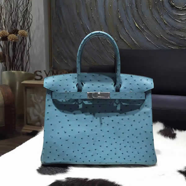 Replica Hermes Autruche Ostrich Birkin 30cm Bag Handstitched Palladium Hardware, Cobalt 7C RS03882