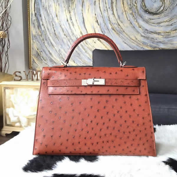 Imitation Hermes Autruche Ostrich Kelly 32cm Sellier Rigide Bag Handstitched Palladium Hardware Handstitched, Etrusque CK32 RS04223