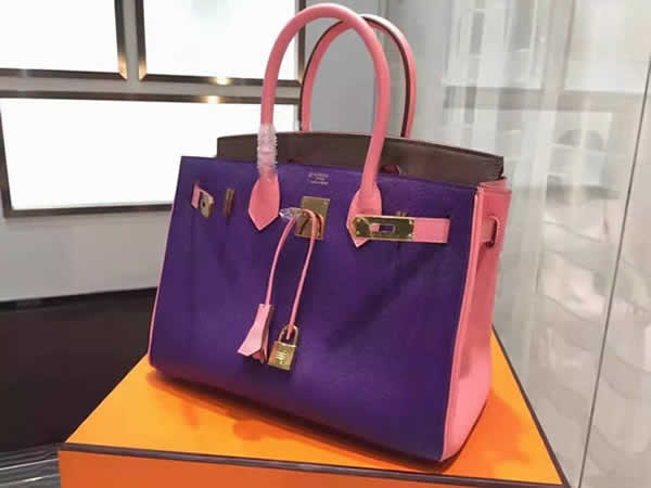 Hermes Bi-Color Birkin 30cm Epsom Calfskin Bag Hand Stitched Gold Hardware, Ultraviolet 5L Rose Lipstick RS18673