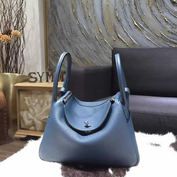 Fake Hermes Bi-Color Lindy 26cm/30cm Taurillon Clemence Calfskin Bag Hand Stitched, Colvert 1P, Blue Turquoise 7B RS06328
