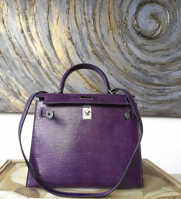 Best Quality Replica Hermes Birkin 25cm Lizard Skin Bag Handstitched Palladium Hardware, Amethyst 9G RS17114