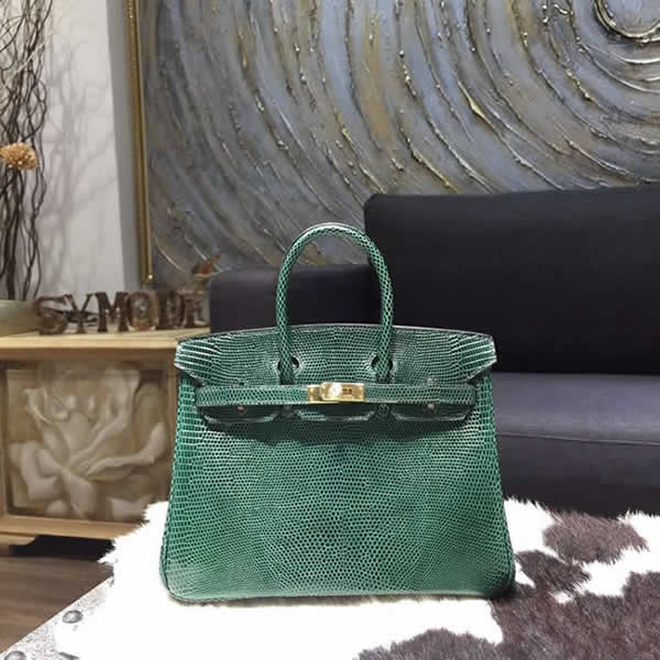 Imitation Hermes Birkin 25cm Lizard Skin Bag Gold Hardware Handstitched, Vert Emeraude 6Q RS14078