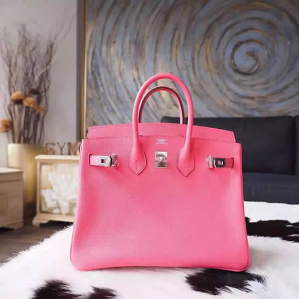 High Quality Fake Hermes Birkin 25cm Epsom Calfskin Bag Handstitched Palladium Hardware, Rose Azalee 8W RS20668