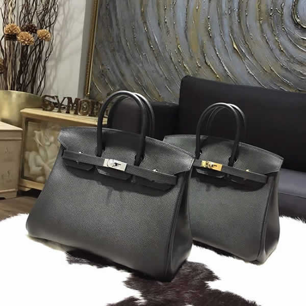 Imitation Hermes Birkin 25cm Epsom Calfskin Bag Handstitched Gold/Palladium Hardware, Noir CK89 RS13143