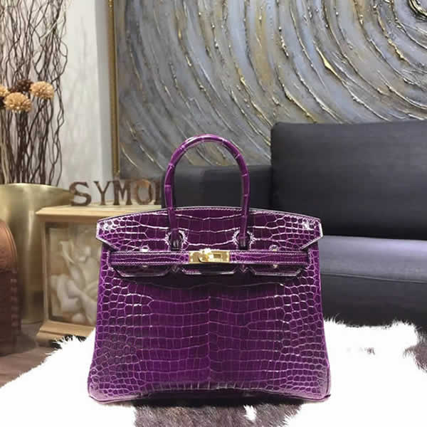 Hermes Birkin 25cm Shiny Alligator Crocodile Gold Hardware Handstitched, Amethyst 9G RS13076