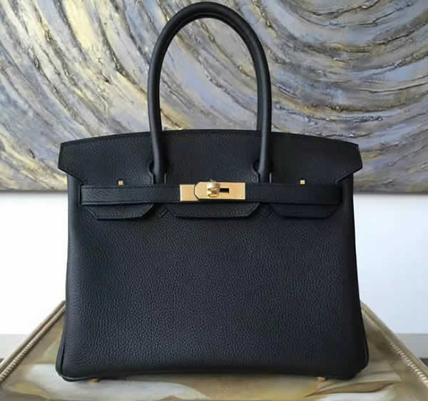 Hermes Birkin 25cm Togo Calfskin Bag Handstitched Gold Hardware, Black Noir RS02789