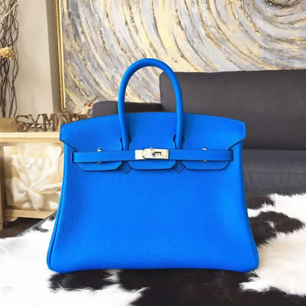 Hermes Birkin 25cm Taurillon Clemence Calfskin Bag Handstitched Palladium Hardware, Blue Hydra T7 RS12199