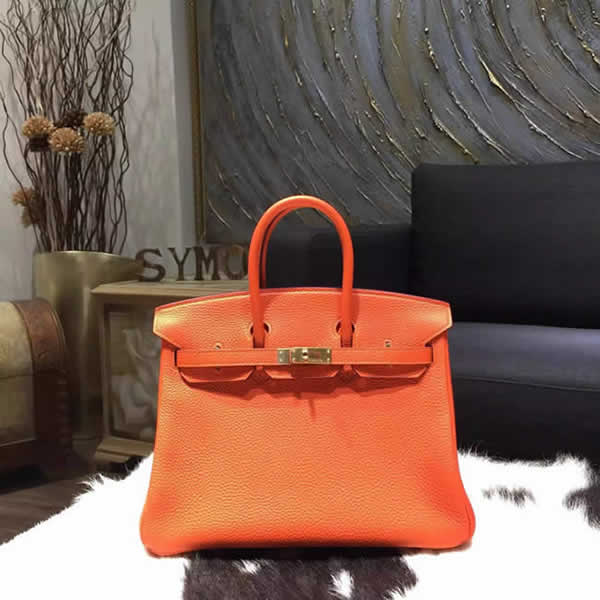 Hermes Birkin 25cm Togo Calfskin Bag Handstitched Gold Hardware, Orange CK93 RS00609