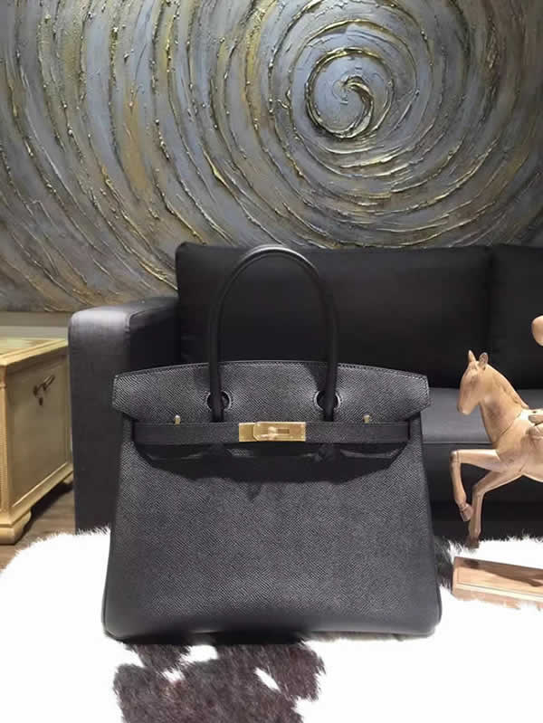 Luxury Hermes Birkin 30cm Epsom Calfskin Original Leather Bag Handstitched Gold Hardware, Noir RS13394