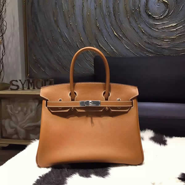 Hermes Birkin 30cm Epsom Calfskin Bag Original Leather Hand Stitched Palladium Hardware, Gold CK37 RS02678