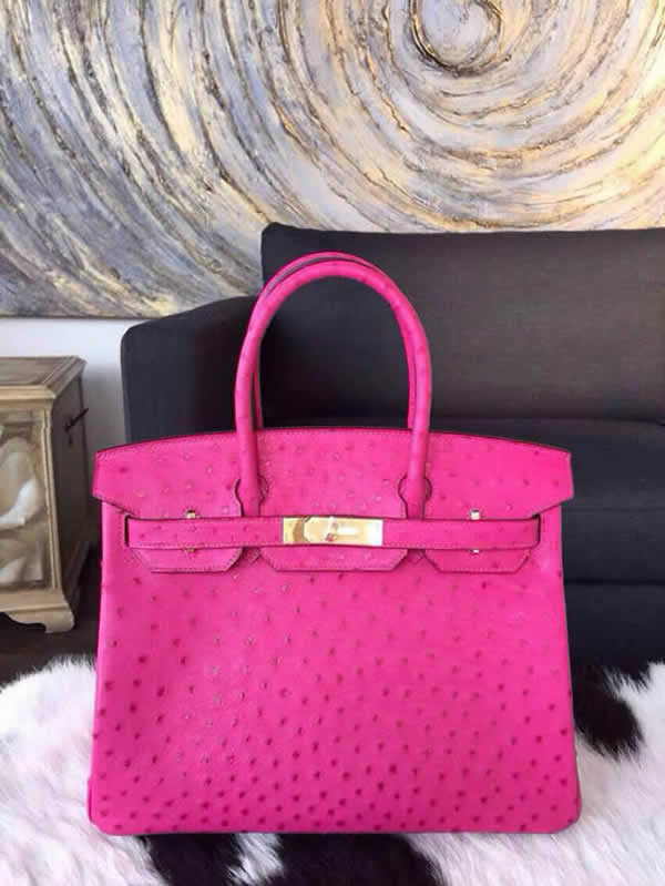 Hermes Birkin 30cm Ostrich Gold Hardware Hand Stitched, Fuchsia 5J RS10835