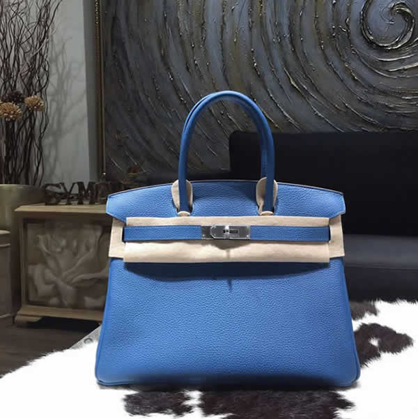 Copy Hermes Birkin 30cm Taurillon Clemence Bag Handstitched Palladium Hardware, Mykonos 7Q RS05283