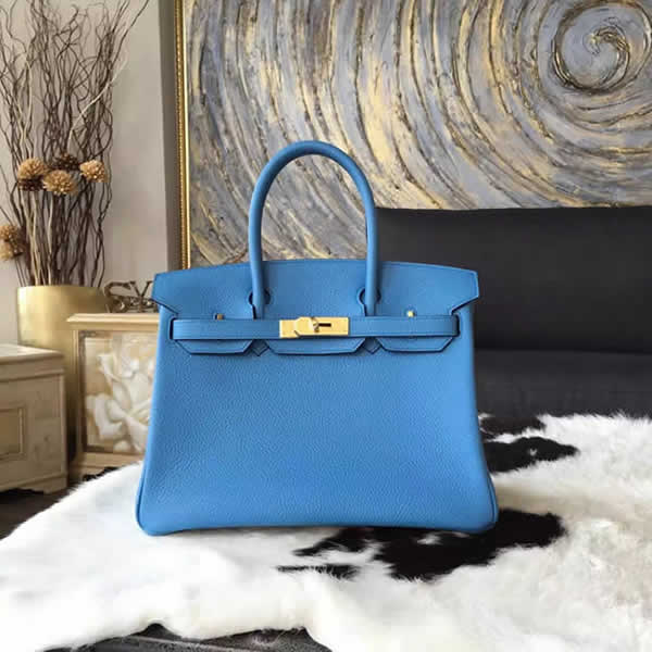 Hermes Birkin 30cm Taurillon Clemence Bag Handstitched Gold Hardware, Blue Paradise 2T RS09557