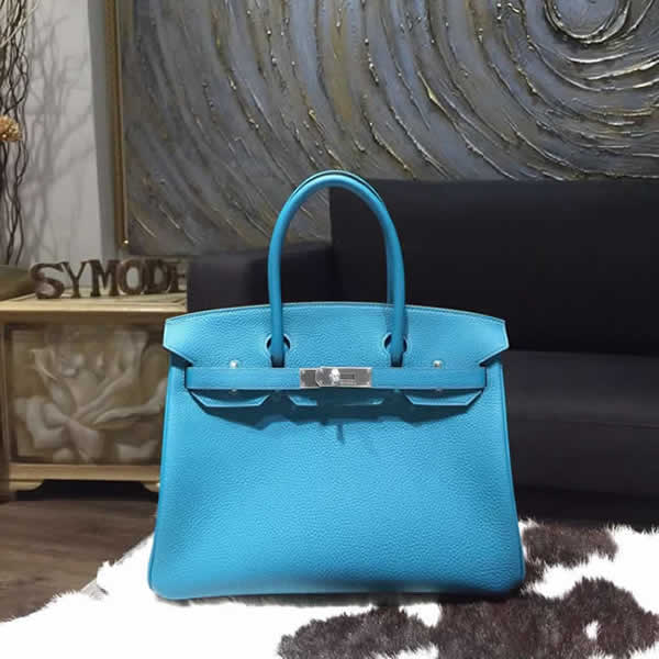 Hermes Birkin 30cm Togo Calfskin Bag Handstitched Palladium Hardware, Turqouise Blue 7B RS08919