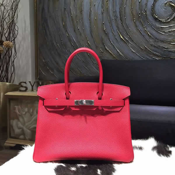 Replica Hermes Birkin 30cm Togo Calfskin Bag Handstitched Palladium Hardware, Rouge Piovine 2R RS15384