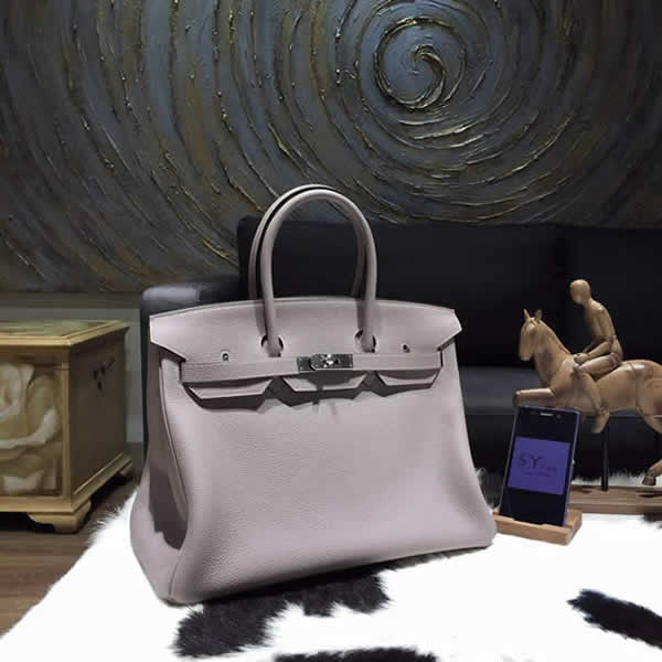 Imitation Hermes Birkin 35cm Togo Calfskin Bag Handstitched Palladium Hardware, Gris Tourterelle RS05091