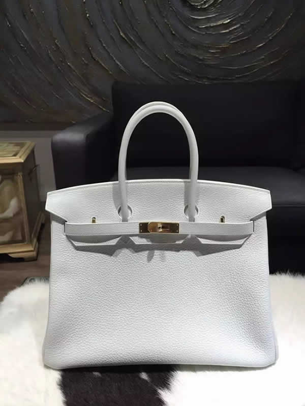 Replica Cheap Hermes Birkin 35cm Togo Calfskin Bag Handstitched Gold Hardware, Blanc RS04505