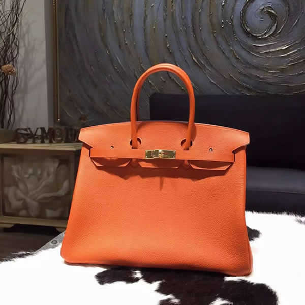 Top Hermes Birkin 35cm Togo Calfskin Leather Bag Gold Hardware Handstitched, Orange CK93 RS17308