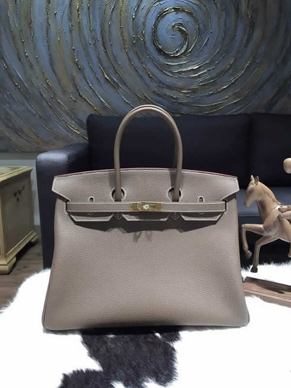 Hermes Birkin 35cm Togo Calfskin Leather Bag Gold Hardware Handstitched, Etoupe CK18 RS15833