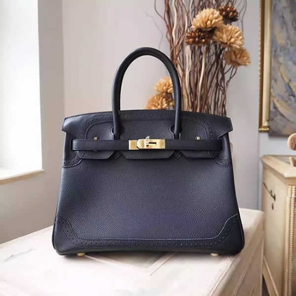 Luxury Hermes Birkin Ghillies 30cm Togo/Swift Calfskin Bag Handstitched, Noir CK89 RS01850