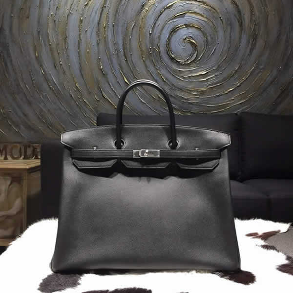 Imitation Hermes Birkin 40cm Epsom Calfskin Original Leather Bag Handstitched, Noir Black RS00135