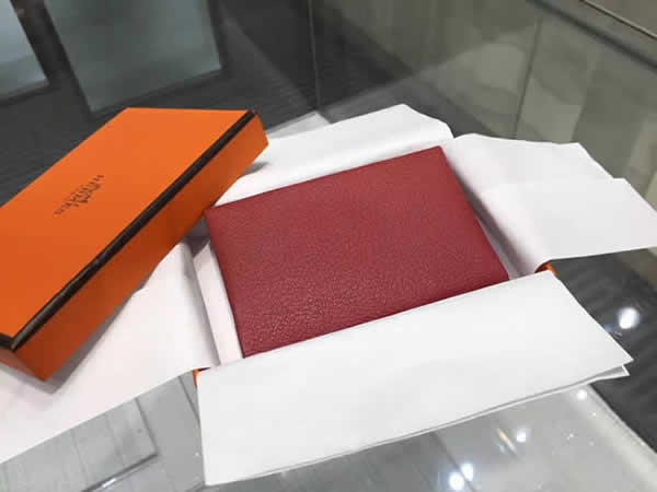 Hot Hermes Calvi Card Holder Case Handstitched Taurillon Clemence Calfskin, Rouge Garance RS14816