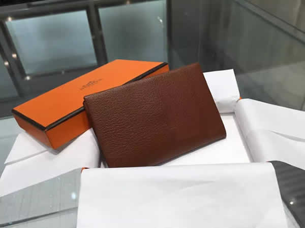 Hermes Calvi Card Holder Case Handstitched Taurillon Clemence Calfskin, Marron Fonce RS06625