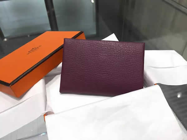 Best Hermes Calvi Card Holder Case Handstitched Taurillon Clemence Calfskin, Cassis N5 RS06344