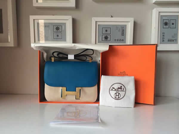 Best Imitation Hermes Constance 17cm Togo Calfskin Original Leather Hand Stitched R Stamp, Blue RS15297