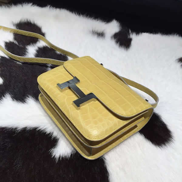 Replica Hermes Constance 18cm Matte Alligator Crocodile Original Leather Handstitched Palladium Hardware, Mimosa M9 RS06094