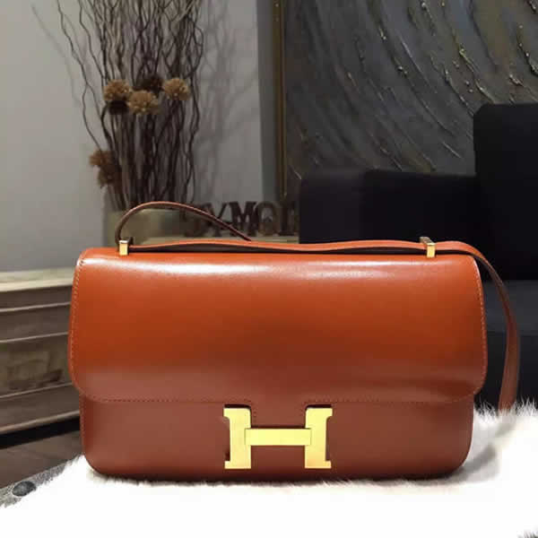 Hermes Constance Elan 26cm Box Calfskin Leather Bag Handstitched Gold Hardware, Fauve CK34 RS00920