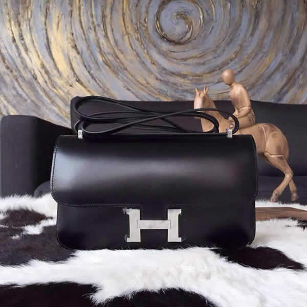 Imitation Hermes Constance Elan 26cm Box Calfskin Handstitched Palladium Hardware, Black RS20342