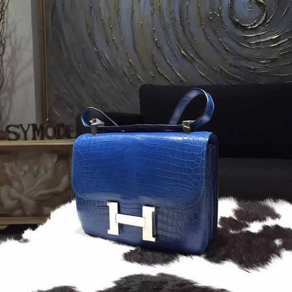 Hermes Constance 23cm Matte Alligator Crocodile Original Leather Handstitched Palladium Hardware, Mykonos 7Q RS05331