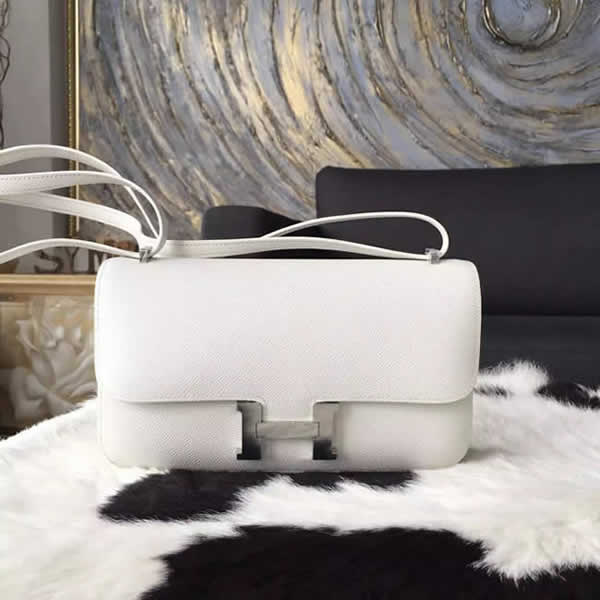 Quality Hermes Constance Elan 26cm Epsom Calfskin Palladium Hardware Handstitched, White RS17270