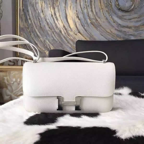 Hermes Constance Elan 26cm Epsom Calfskin Handstitched Palladium Hardware, White RS07810