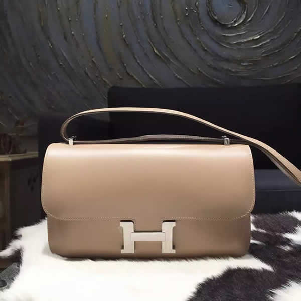 Fake AAAAA Hermes Constance Elan 26cm Tedelakt Calfskin Leather Bag Handstitched Gold Hardware, Argile 1F RS20356