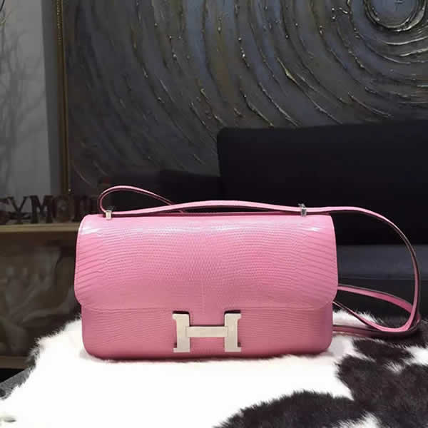 Hermes Constance Elan 26cm Lizard Skin Palladium Hardware Handstitched, Pink 5P RS20276